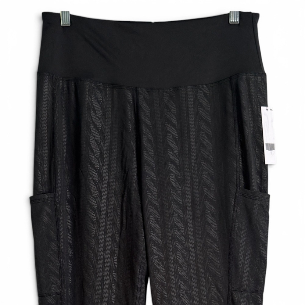 NWT Tahari Sport 1X Black Textured High Rise Pocket Cropped Leggings Plus Size